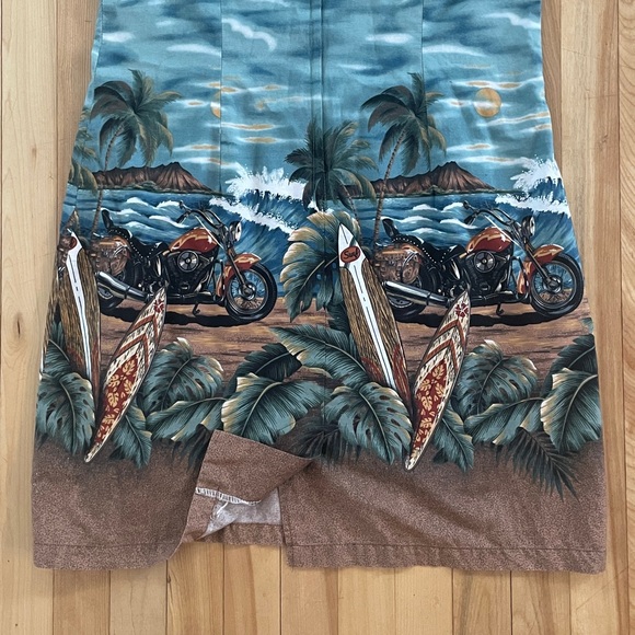 Vintage KY’S Hawaiian Beach Motorcycle Surf Print - Cotton Mini Dress - Sz M-L - Picture 7 of 13